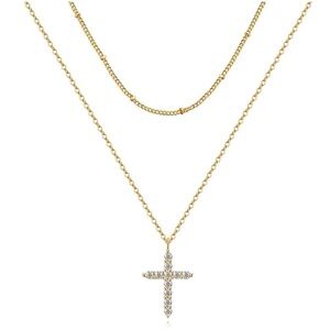 Cross Layered CZ Cross Necklace Set 18K Gold Plated Stainless Steel